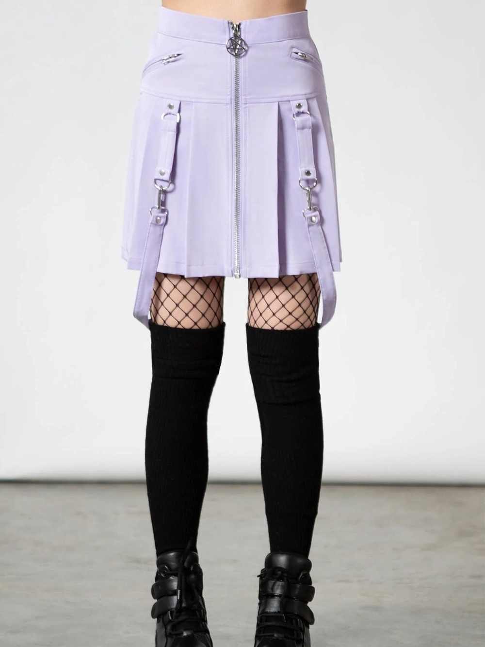 Killstar Lilac Pleated Mini Skirt with Hardware Straps